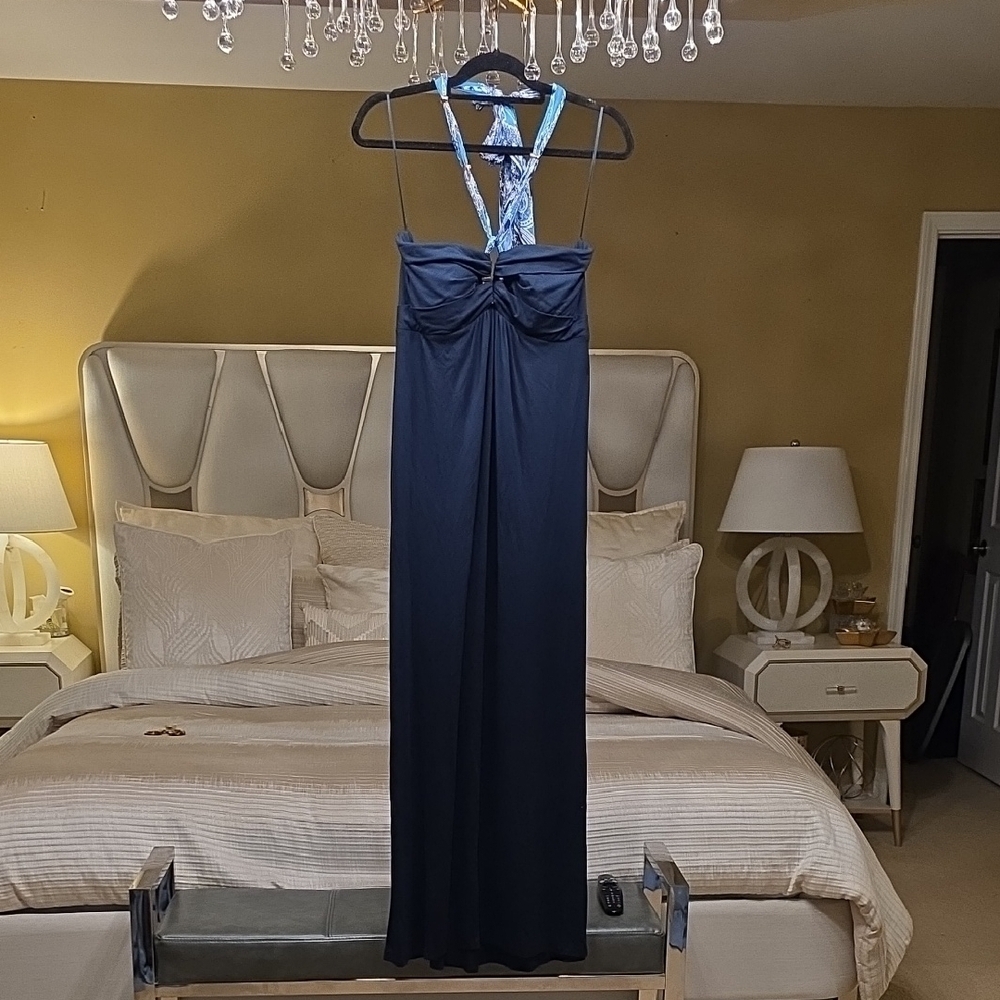 Cache Navy Blue Backless Dress Size L